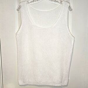 White Open Knit Mesh Sleeveless Scoop Neck Breathable Summer Tank Top Size XXL